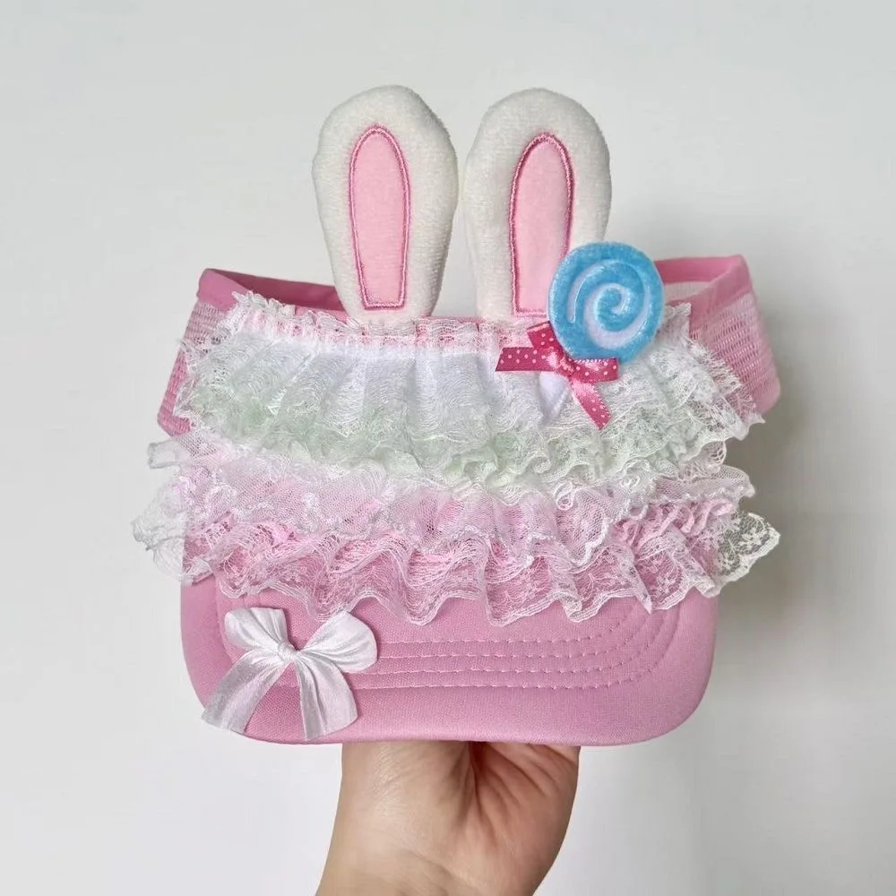 Subculture Cute Rabbit Ear Lollipop Empty Top Cap Hat Summer Sweet Cool Spicy Girl Handmake Sun Hats Landmine Y2K Headwear