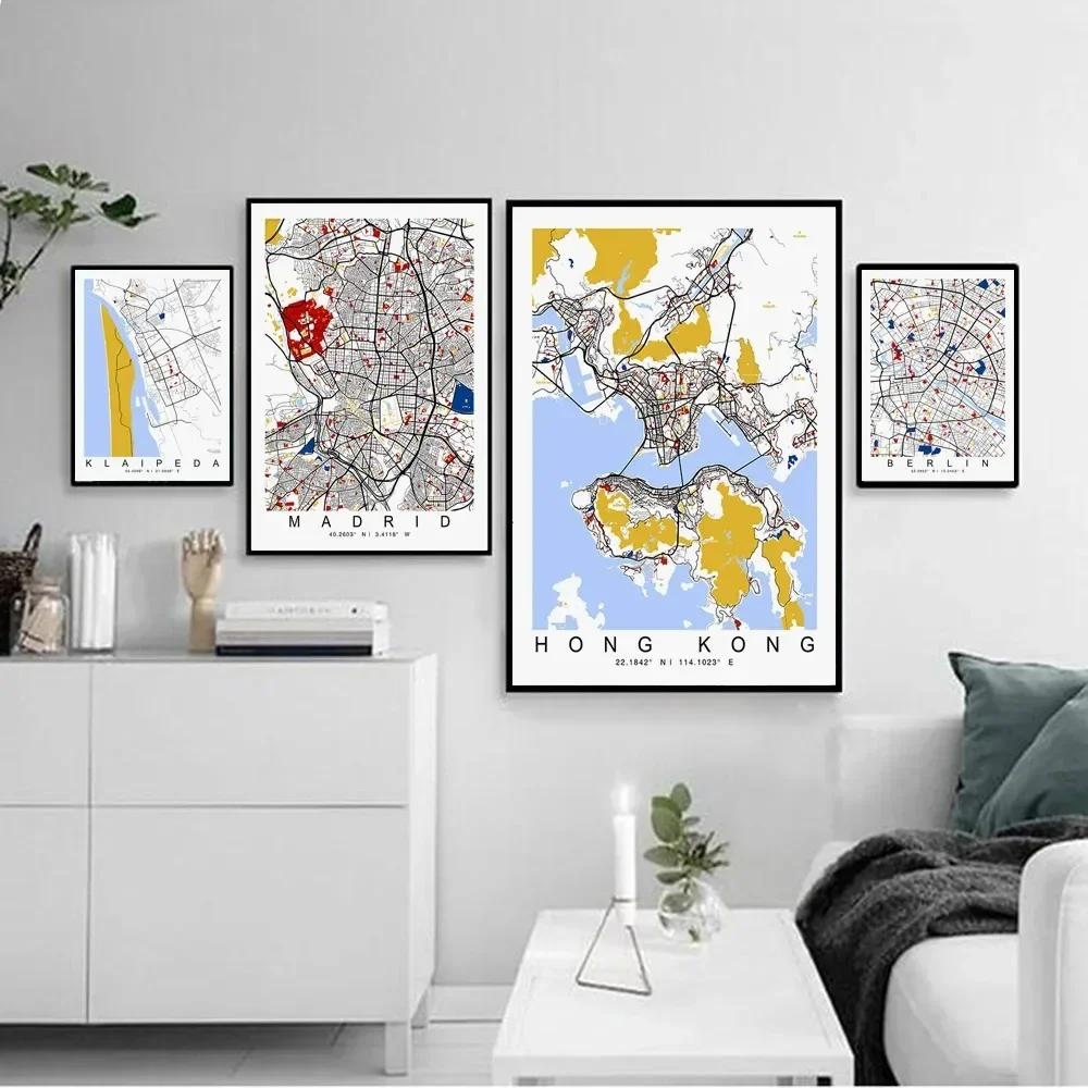 New York London Paris Madrid Colour World City Map Wall Art Canvas Paintings Nordic Posters and Prints Pictures for Living Room