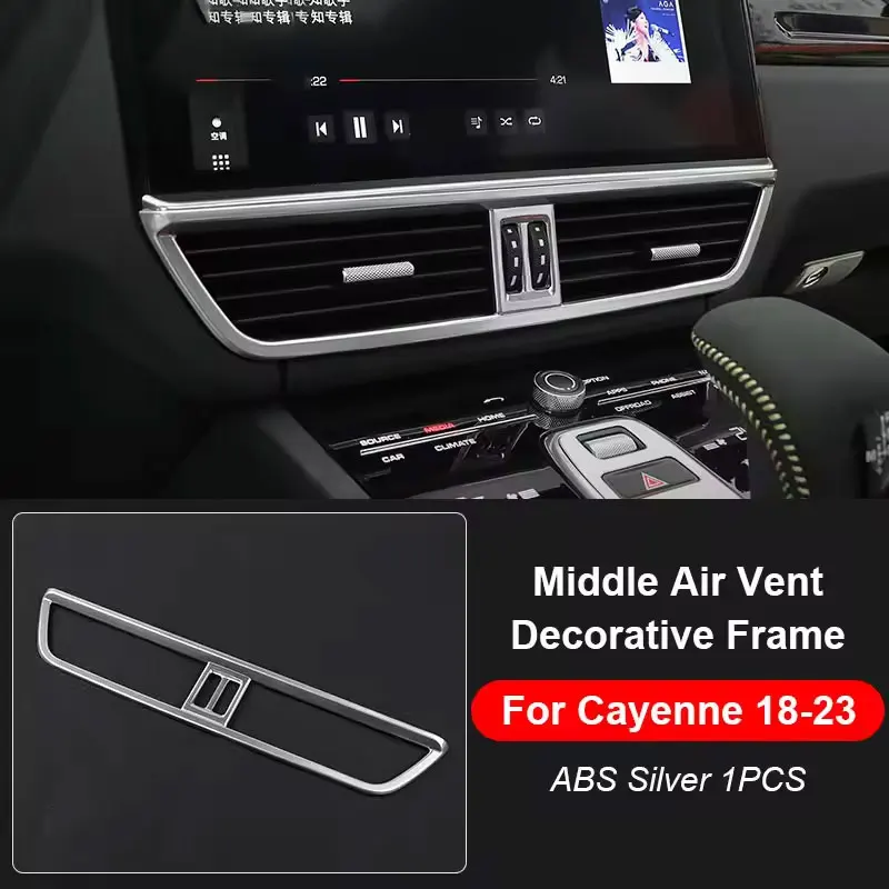 For Porsche Cayenne 2018-2023 ABS Matte Carbon Red Car Middle Air Conditioner Ac Outlet Frame Decor Panel Cover Trim Accessories