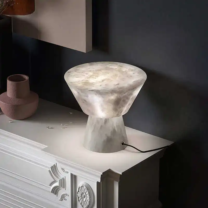 French Light Luxury Natural Marble Modern Simple LED Table Lamp Soft Warm White stone Dimmable E26/E27 for