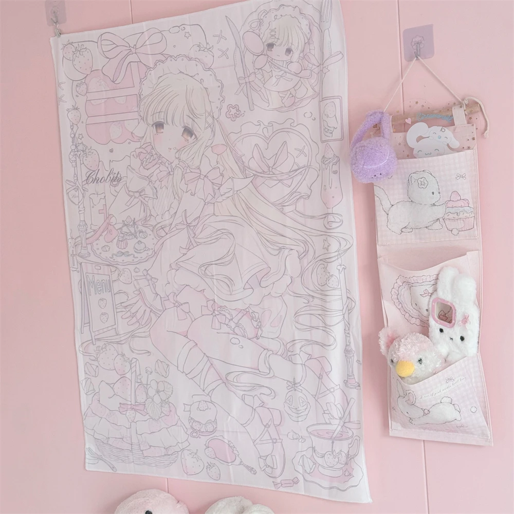 Cartoon Pink Series Tapestry Home Decoration Kawaii Angel Girl Printed Tapestry Tea Party Room Hanging Cloth Birthday Gift