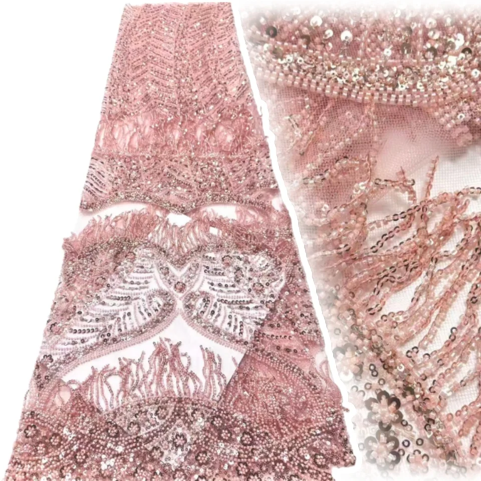 

Красная африканская кружевная ткань с блестками, нигерийская высококачественная французская сетка из бисера, тюль, вышивка, свадебные платья, кружевное шитье 1998,