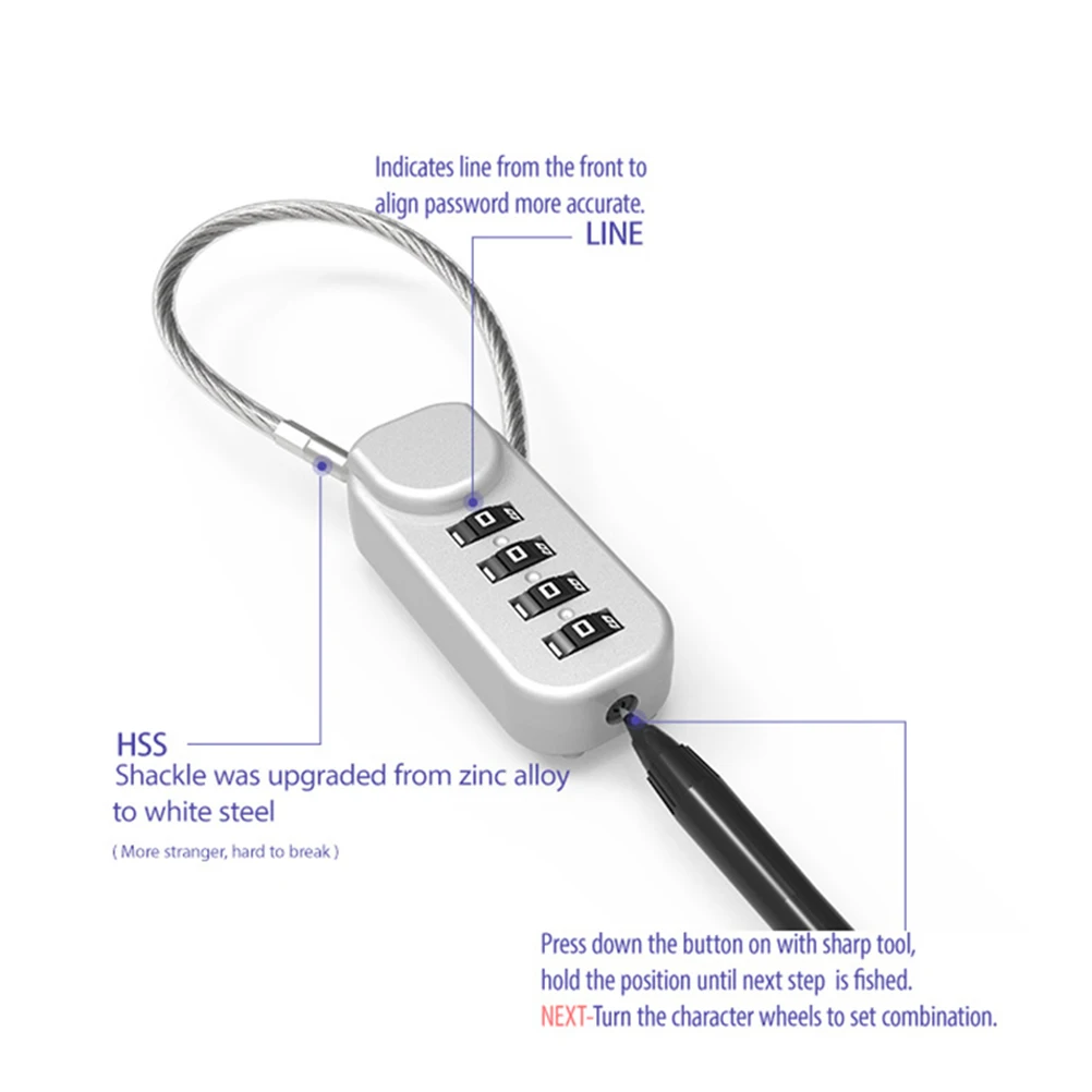 4 Digit Combination Code Number Lock With Spring Coil Wire Rope For Luggage Zipper Bag Backpack Suitcase Drawer Locks