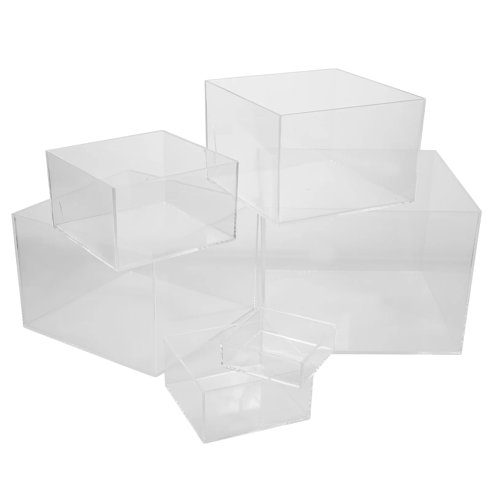 

6pcs Acrylic Display Box Clear Cube Stand For Jewelry Collectibles Artwork Multi-Purpose Risers For Vendor Events Buffet