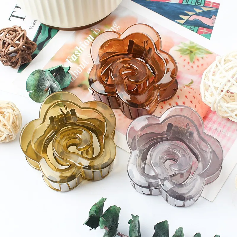 Medium Floral Hair Claw Clips Crab Clamps Women Girls Ponytail Hair Barrettes Hairpin PC Transparent Hair Accessories Elegant