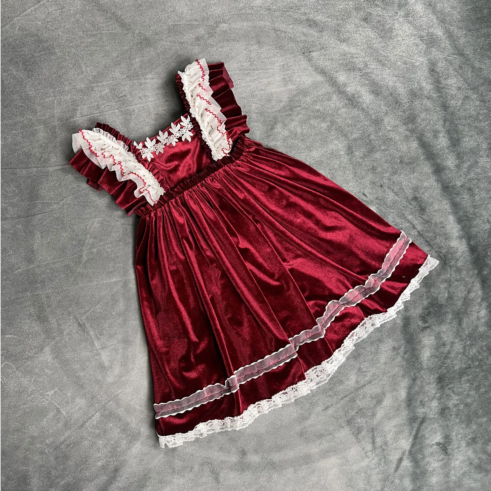 Don&Judy Christmas Ruffle Princess Dress Boho Red Green Velvet Baby Girl Dress Photo Shoot Props Children Birthday Party Costume