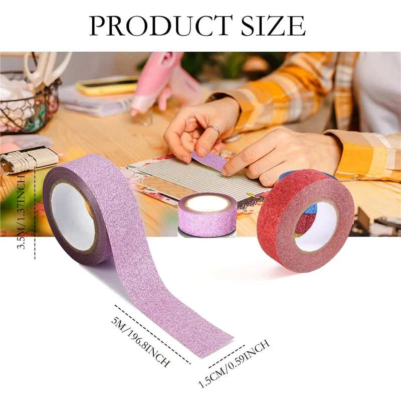 معظم-12 لفة لامعة شريطٌ لاصق ملون مزخرف شريط اشي لامع للحرف اليدوية، تغليف الهدايا، مخطط، 1.5 سم × 5 متر