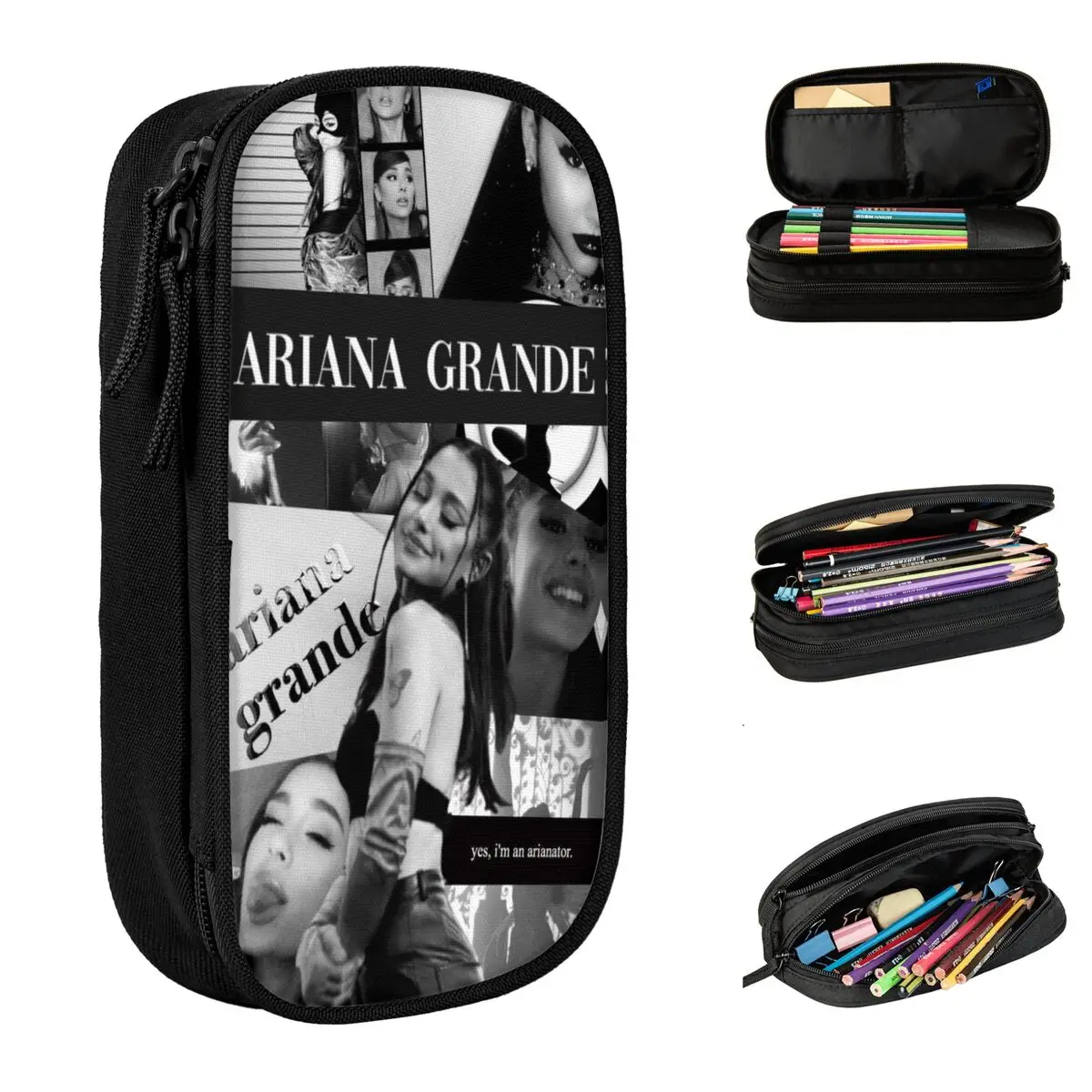 

Ariana Grande Music Singer Fan Gift Pencil Case Pencil Box Pen for Student Large Storage Bag Office Zipper Accessories