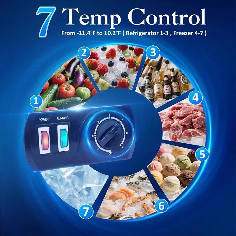 LifePlus チェストフリーザー - 4.2立方フィート ディープフリーザー コンパクトフリーザー 急速冷却 7段階温度調節 便利なプーリー付き