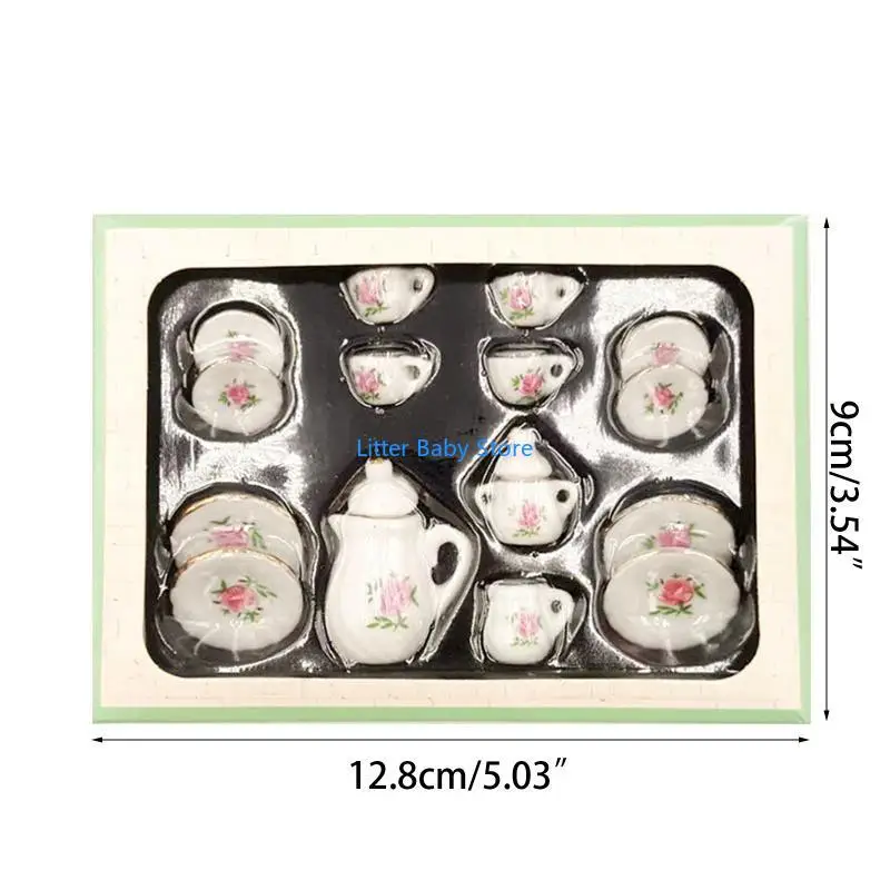 N80C Simulation Mini l'après-midi tasse à thé ensemble 15pcs Modèle Modèle Dollhouse Ornement Kitchen Tea Ware Toy Pretend for G