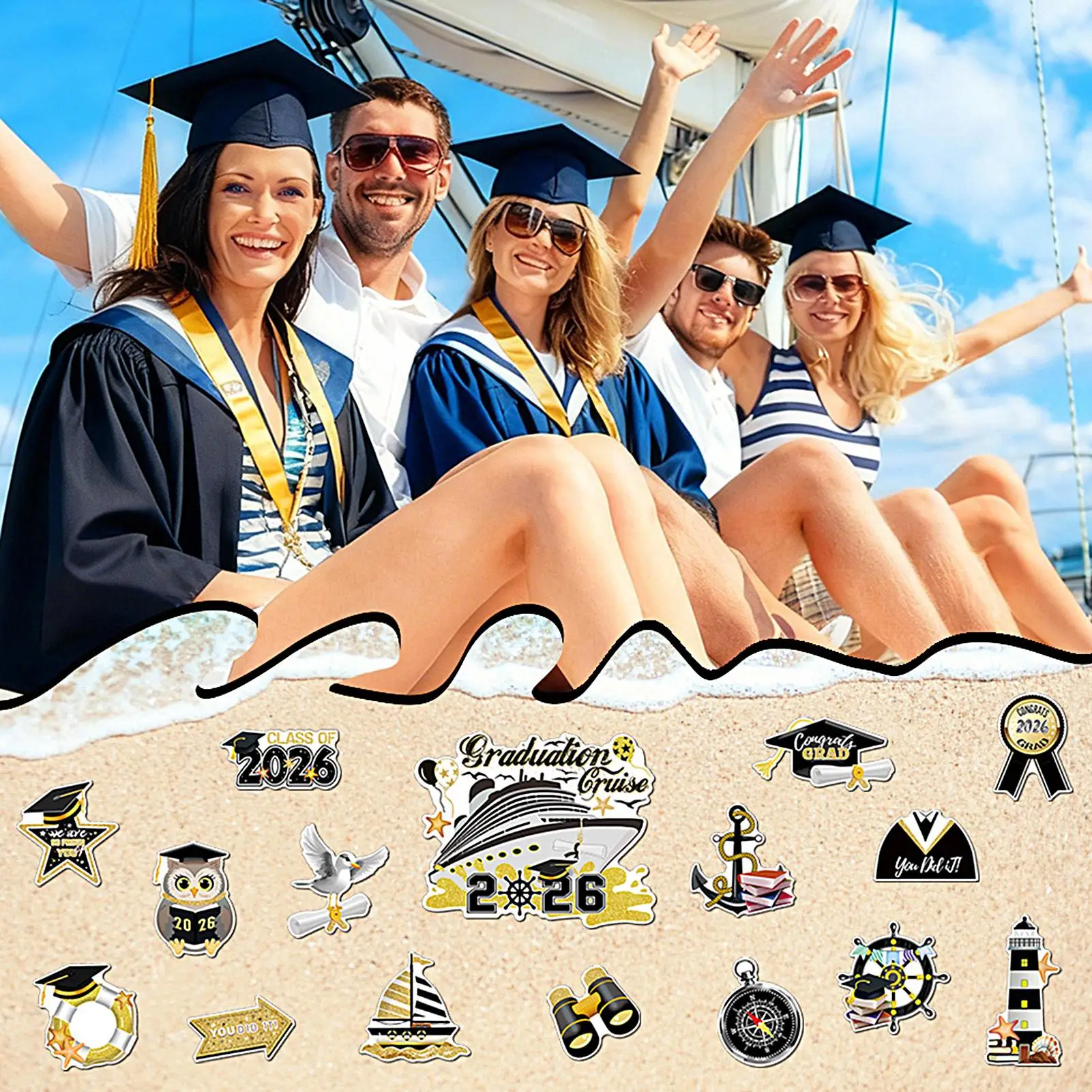 Magnetic Cruise Door Decorations 16 Piece Funny Waterproof Auto Decorations 2026 Grad Car Stickers Fridge Magnets For Car
