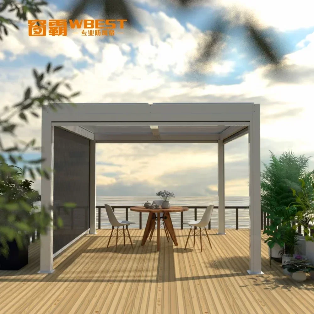 Eco House Bioclimatic Motorised Patio Pergola Terrace With Glass Sliding Doors Outdoor Aluminium Waterproof Patio Pergola