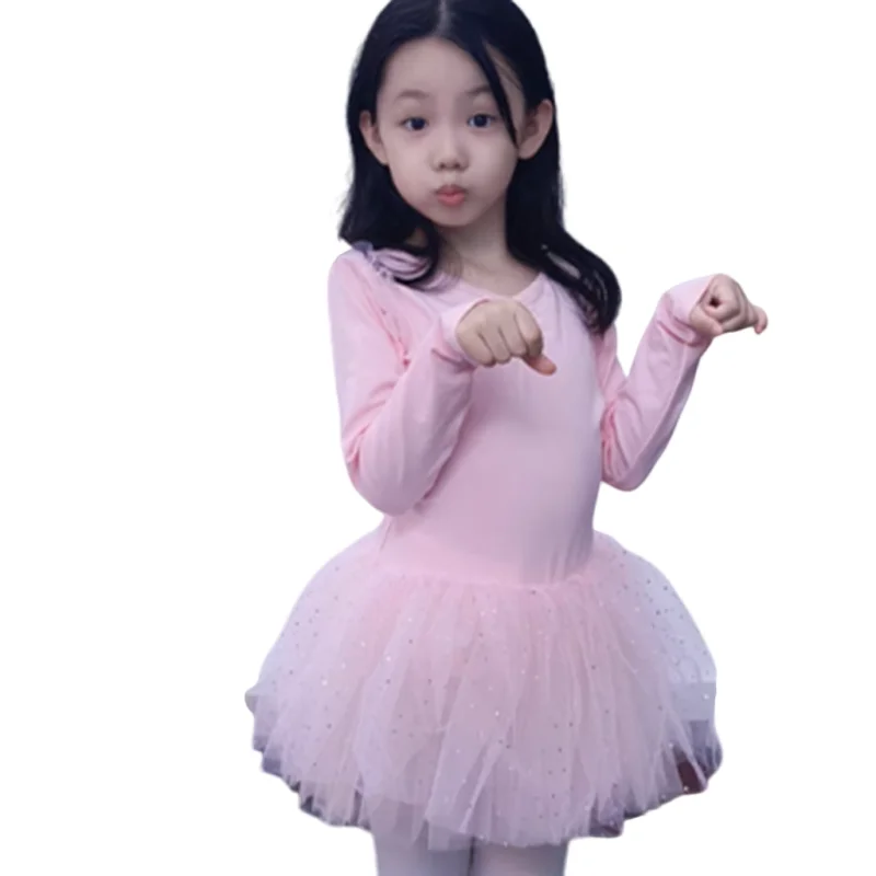 여아용 코튼 발레 댄스 원피스, 귀여운 투투 스커트, 레오타드 프릴, 긴 소매 발레리나 복장, 유아 어린이 스파클 체조