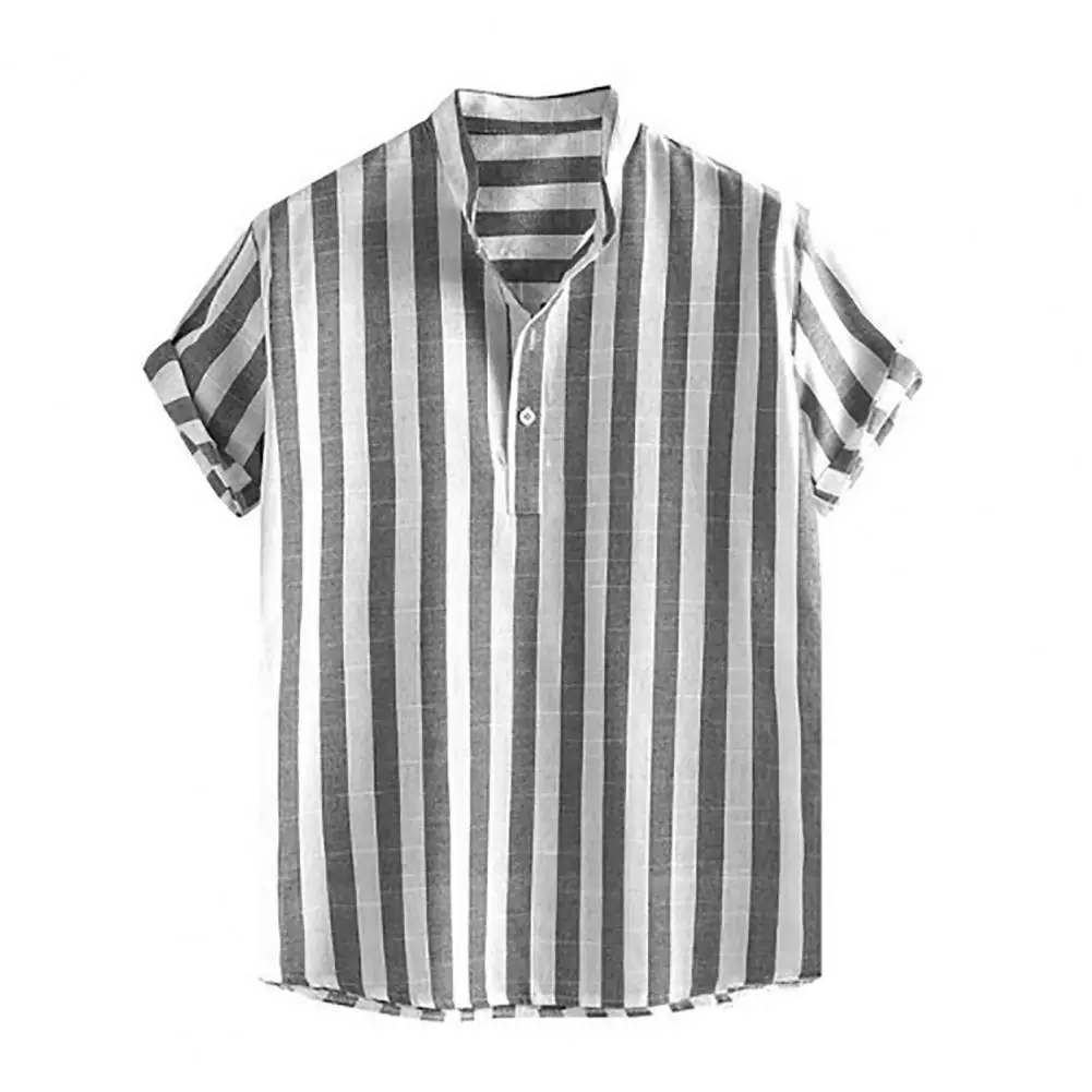 

Men's Shirt Top, Vertical Striped Camp Collar Bowling Shirts Short Sleeve Closure Male Casual Button Up Shirt For Daily Vacation