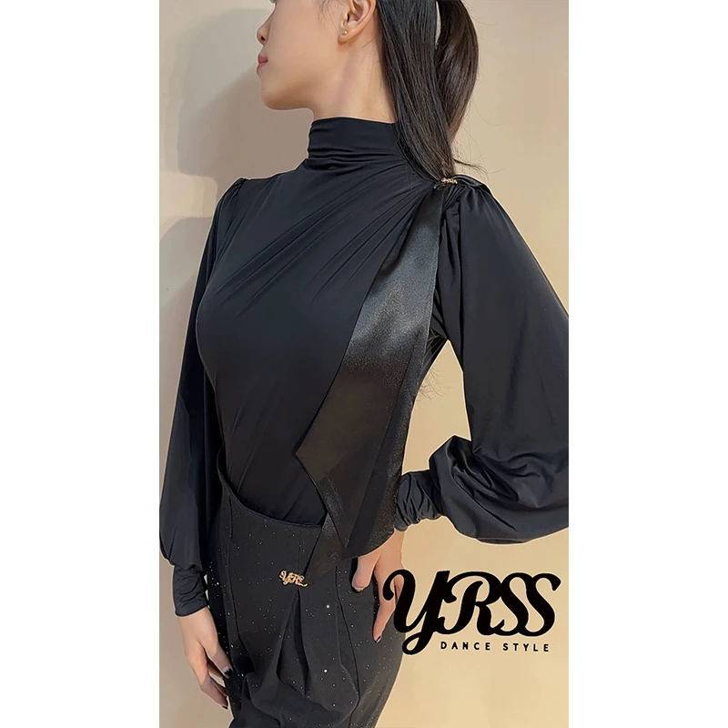 Ballroom Dance Tops Women High Collar Long Sleeves Bodysuit Adult Waltz Dance Practice Clothing Performance Costume Winter 20018
