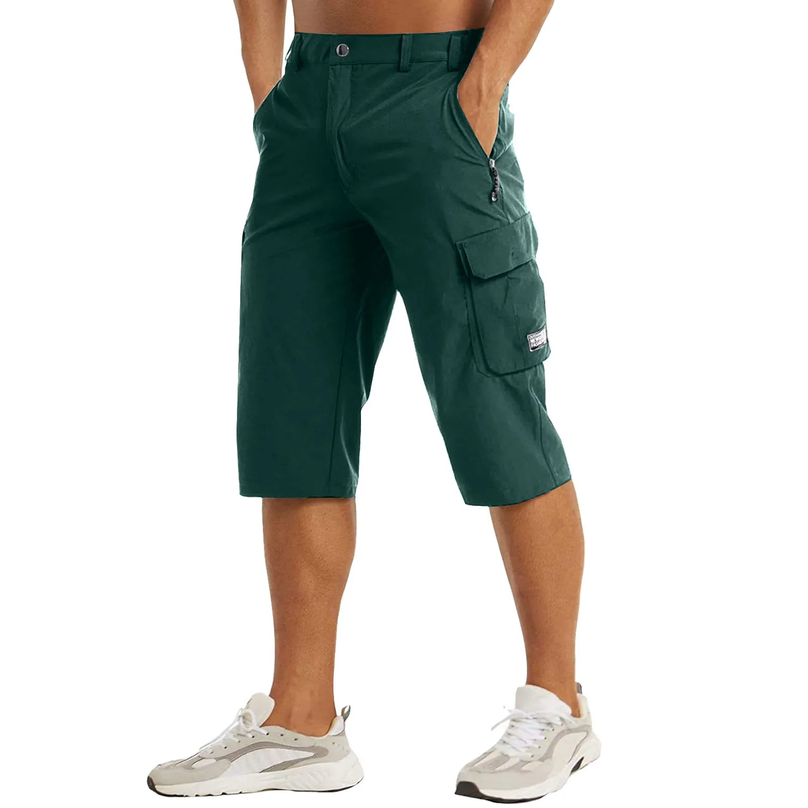 Men's Below The Knee Lightweight Walking Seven Point Belt Pocket Cargo Exercise Fishing Mens Lightweight Running Shorts