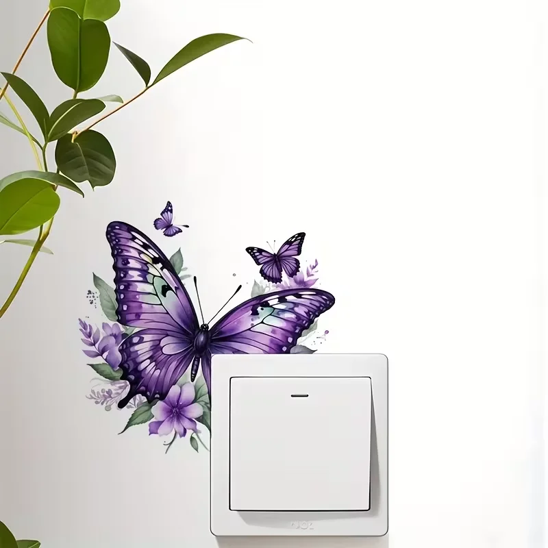 1pc purple butterfly light switch sticker, self-adhesive and easy to clean home decoration, suitable for living room decoration