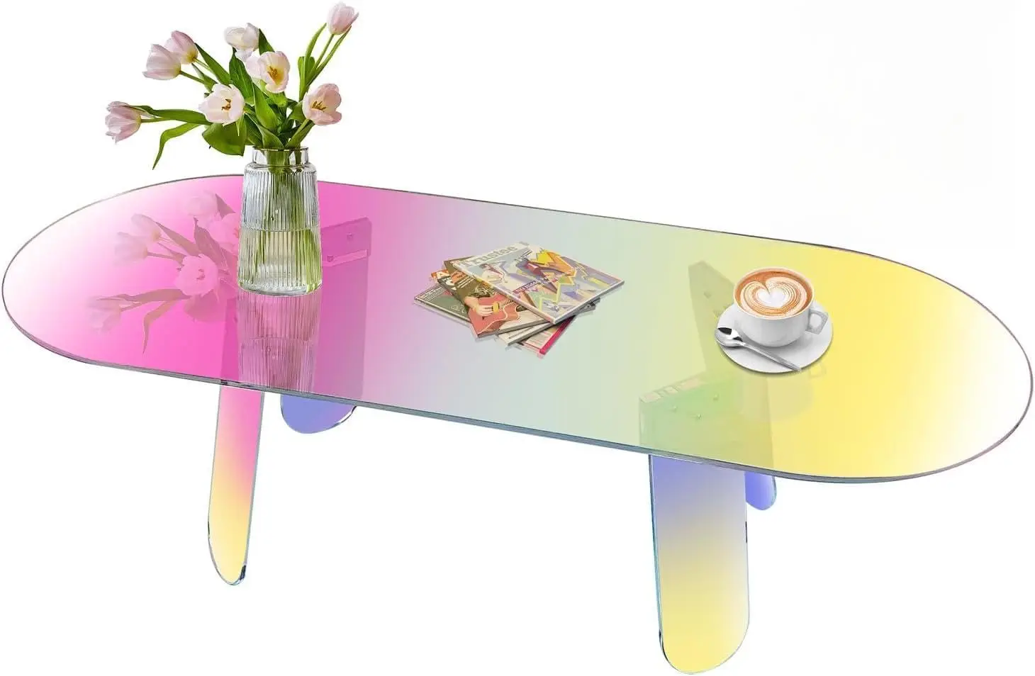 

Iridescent Acrylic Coffee Table 47' L x 20' W x 14' H with PVC Mat, Modern Living Room Center Table