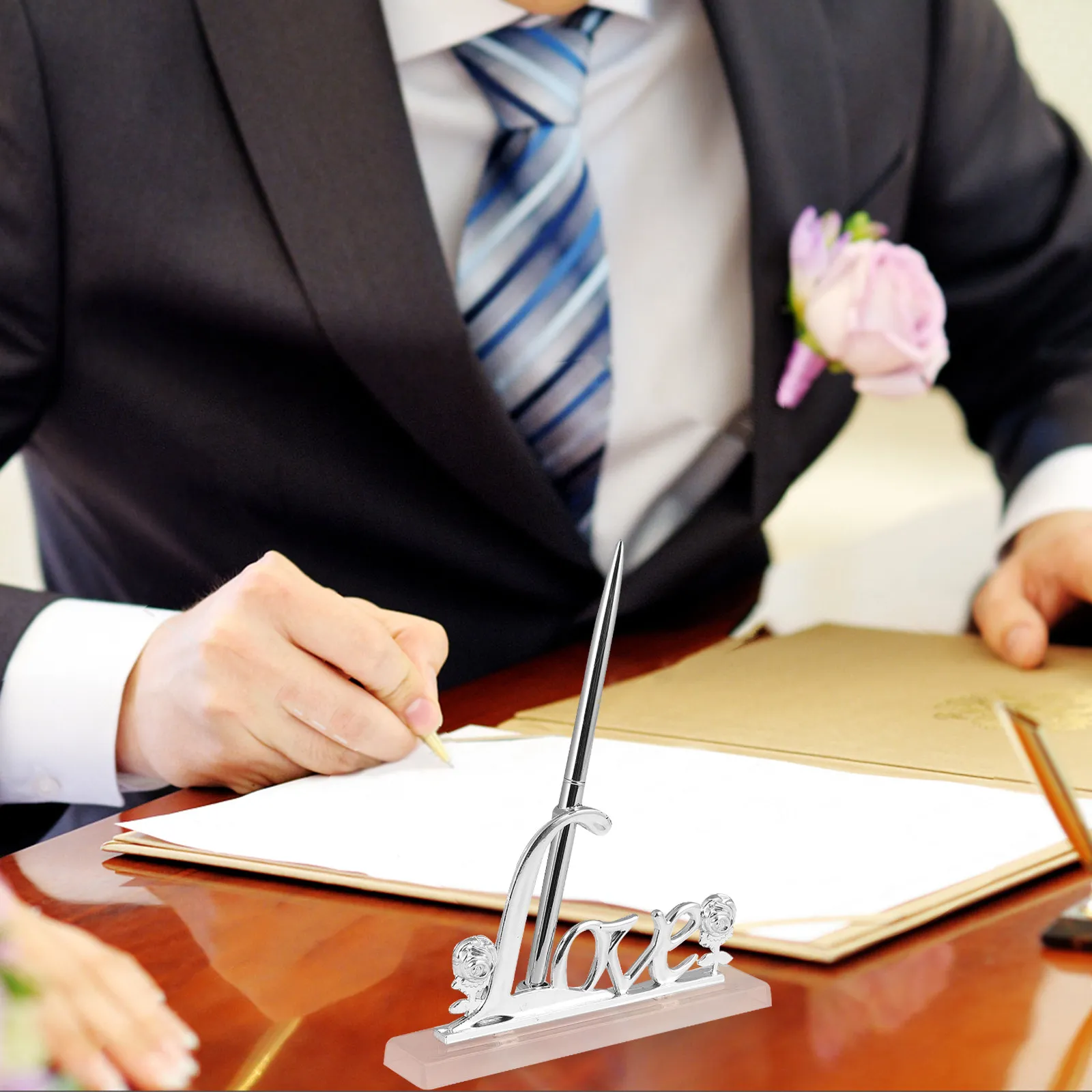 Wedding Guest Book Signing Ballpoint Metal Holder Love Guest Pen Wedding Scrapbook Marriage Certificate Ceremony