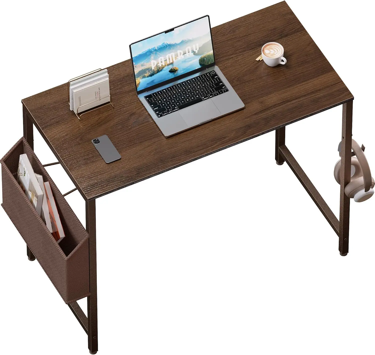 32 inch small space computer desk with storage bag, home office desk with headphone hook, small study desk