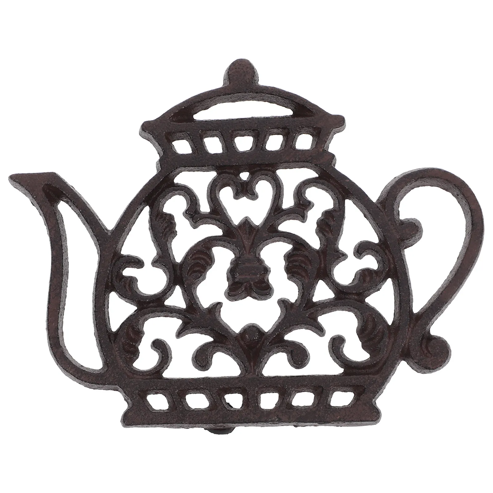 Teapot Shaped Cast Iron Trivet for Kitchen Dining Table Heat Protection Non Slip Countertop Pot Mat Decorative Insulated Mug Pad view 6