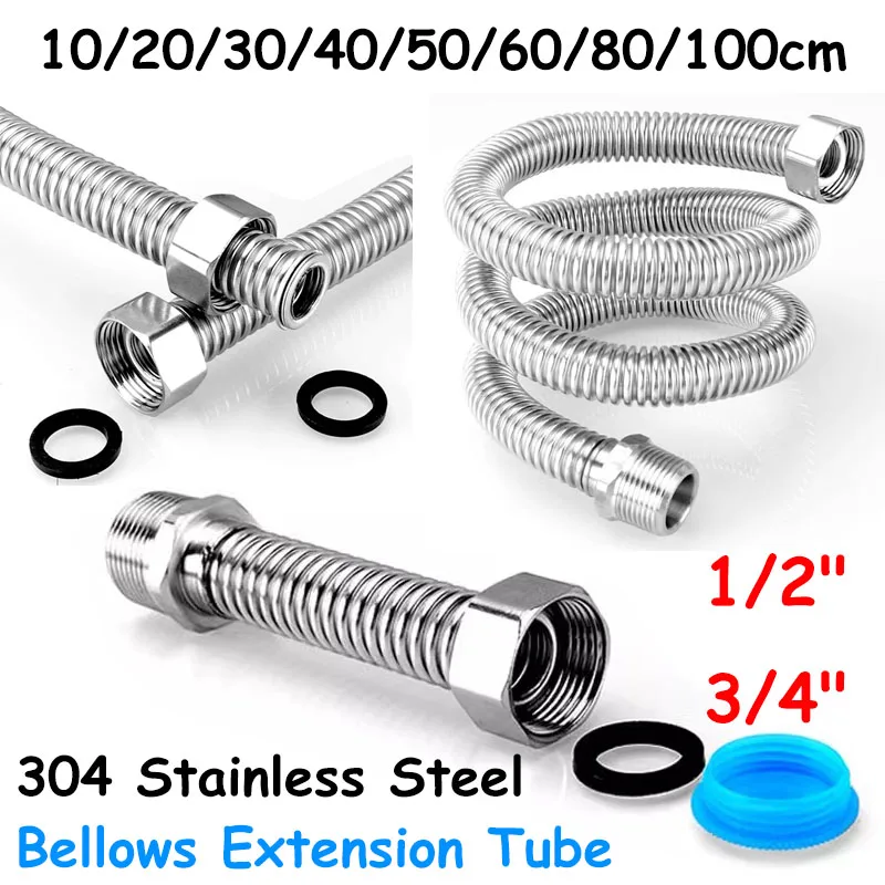 

1/2" 3/4" Male Female Connector Bellows Extension Tube 304 Stainless Steel Water Heater Shower Hose 10/20/30/40/50/60/80/100cm