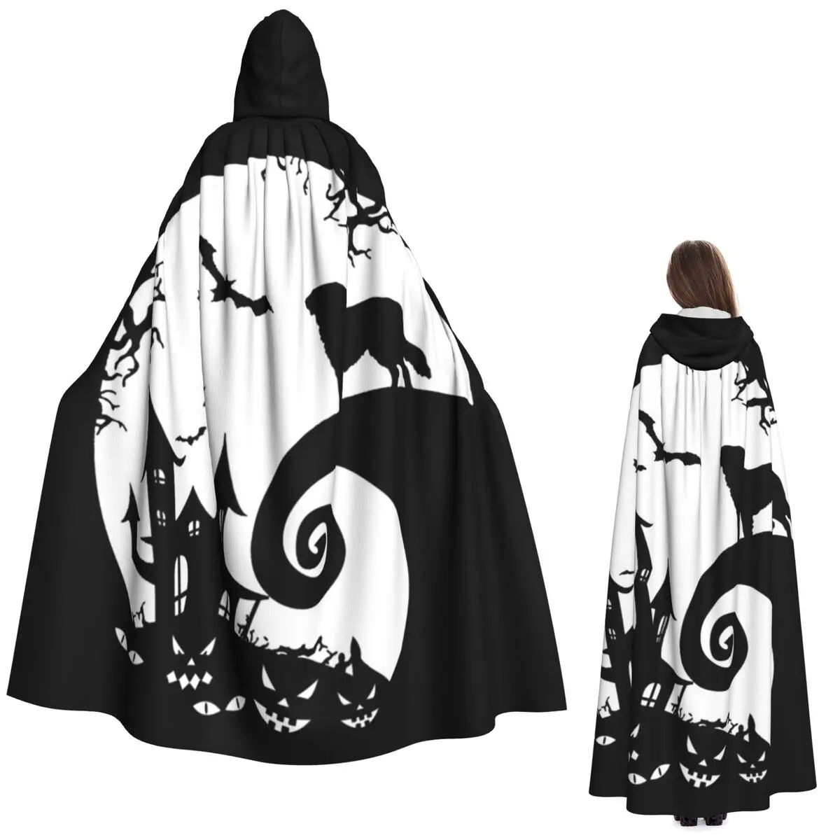 Saint Bernard Dog And Moon Halloween Long Hooded Cloak Witch Medieval Costume Cosplay Cape HalloweenCoat Adult Unisex