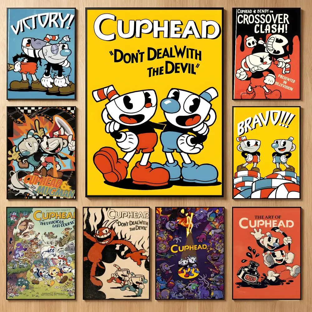 Whimsical Game C-Cuphead Poster Classic Self-Adhesive PP Wall Sticker for Living Room Bar Decor Gift