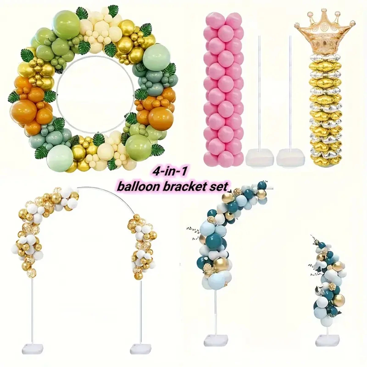Kit de supports d'arche 4-en-1 pour mariages, anniversaires, enterrements de vie de garçon, festivals, célébrations et cérémonies