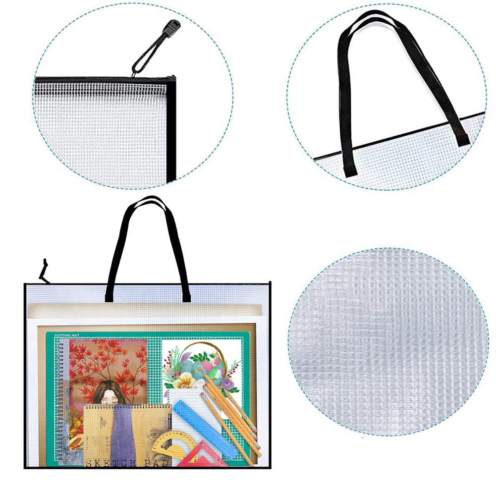 Cross Stitch Mesh Zipper Bag with Handle Mesh Zipper Pouch Puzzle Bags Zipper Mesh Document Pouch for Office Supplies
