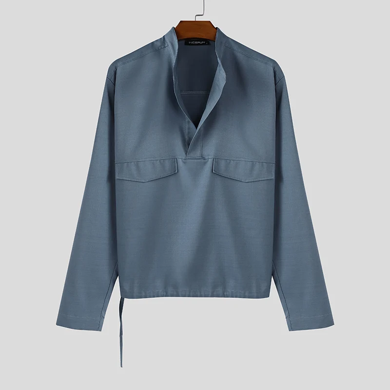 

INCERUN Men Shirt Solid Color Stand Collar Long Sleeve Loose Men Clothing Streetwear 2025 Korean Style Fashion Casual Shirts