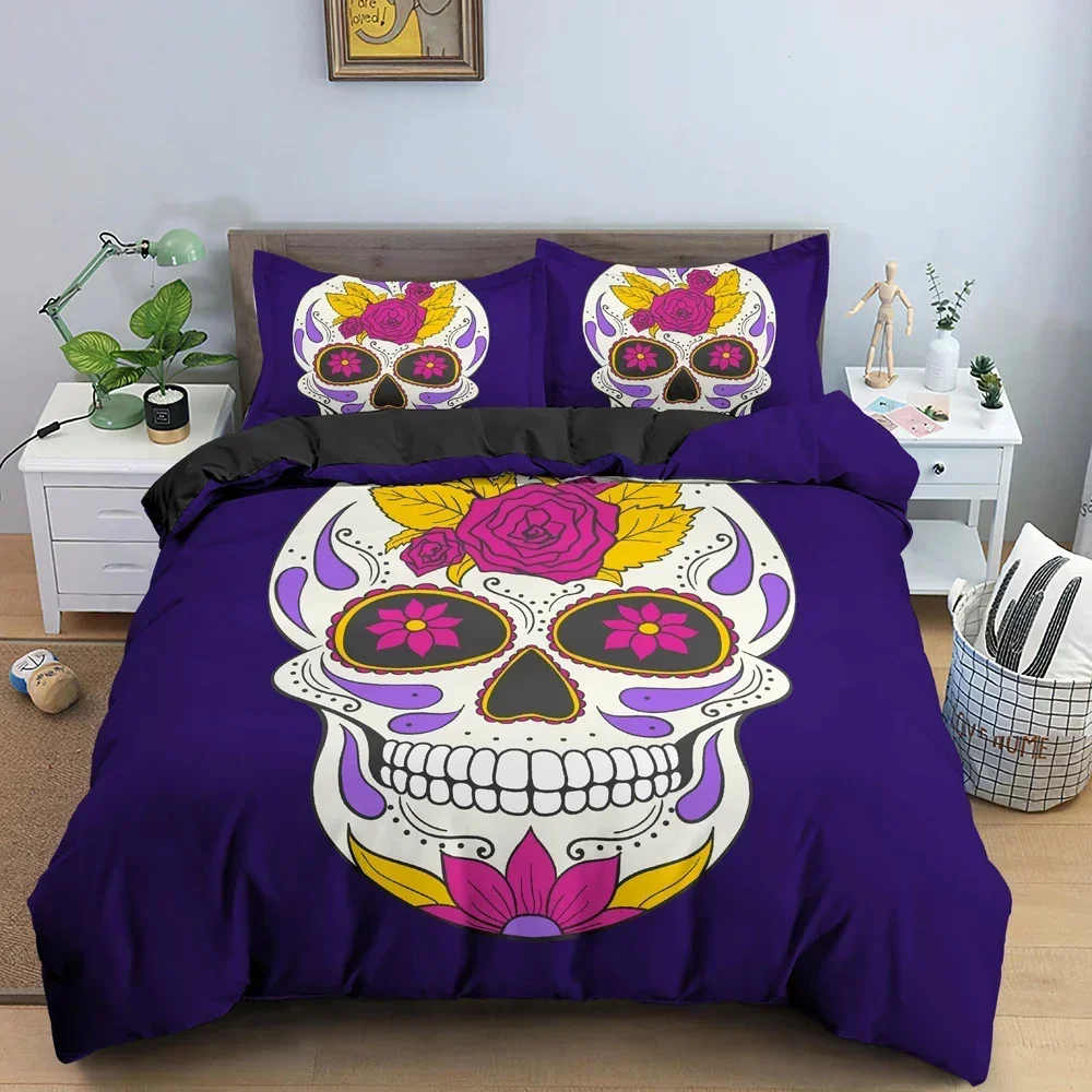3D Skull Print Skeleton Bedding Set Single Twin Double Queen King Cal King Size Bed Linen Set