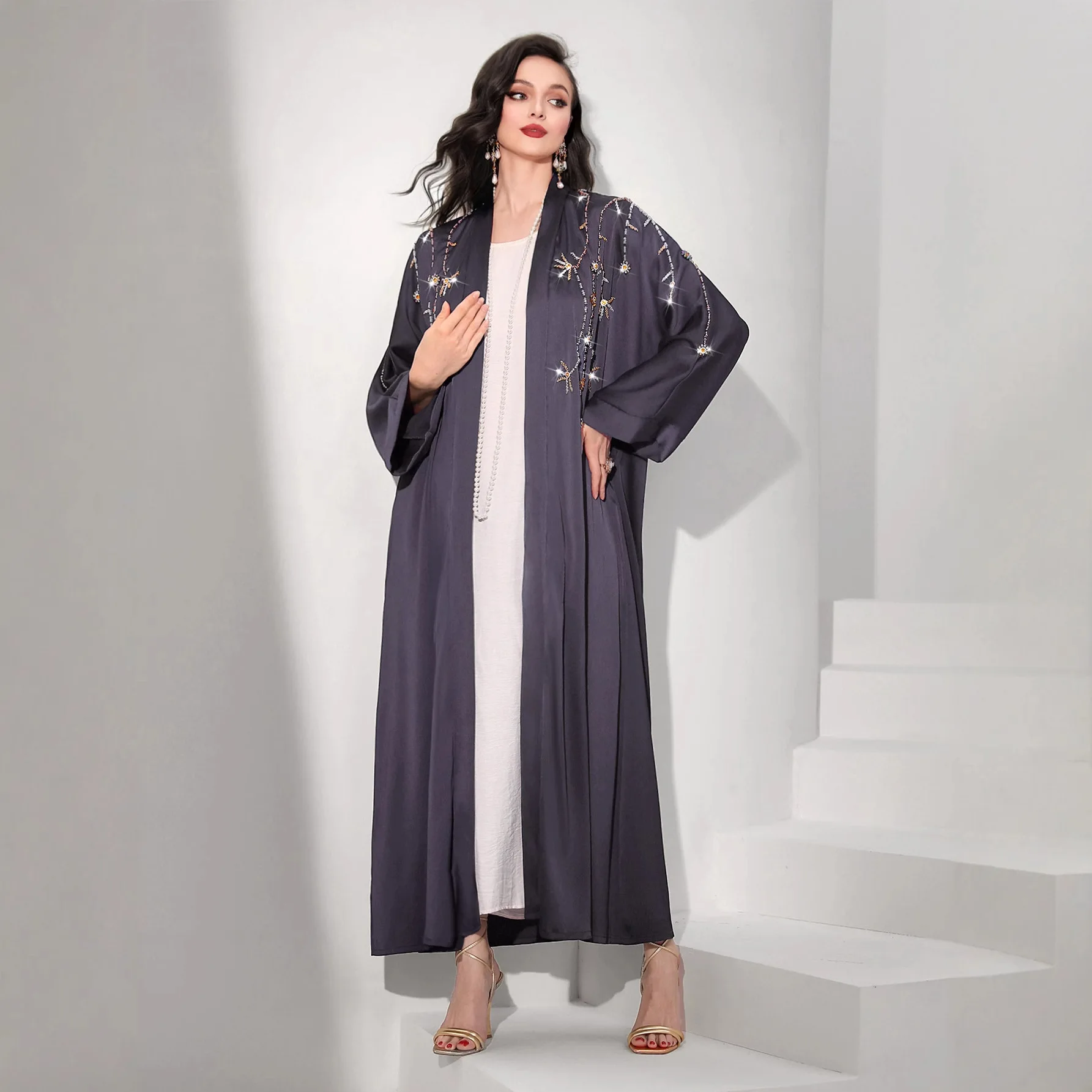 아바야 드레스 여성 파티 드레스 가디건 로브 이드 무슬림 두바이 다이아몬드 오픈 아바야 카프탄 베스티도스 잘라비야 라마단 모로코