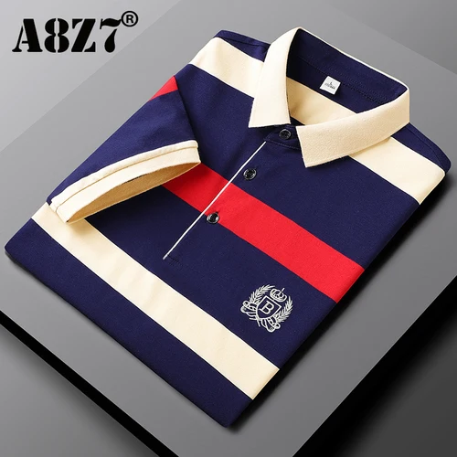 Nuevo Polo clásico a rayas de verano para hombre, Polo de algodón de manga corta bordado informal de negocios, Polo caliente para hombre, triangulación de envíos