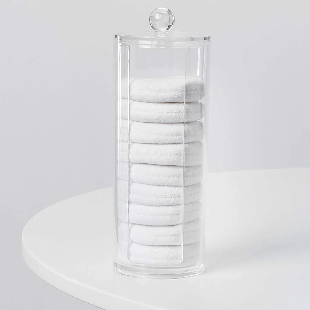 Cosmetic Organizer Compactor Transparent Container Make-Up Discs Diam 7.5 X 20h Cm Tube Organizer With Lid Home Appliance