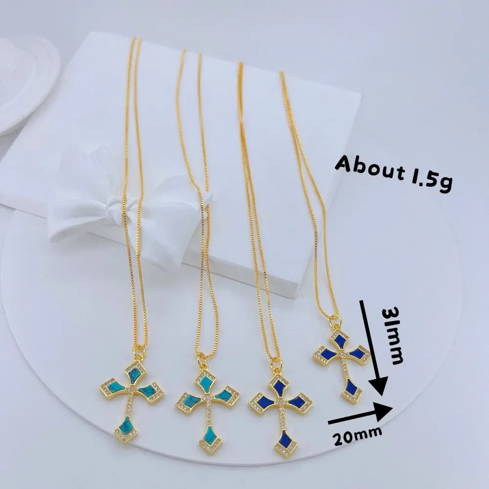 1 Pcs Cross Shell Pendant Only Diy Necklace Making Accessories Micro Inlay Zircon Copper Gold Plated Jewelry Supplies Wholesale