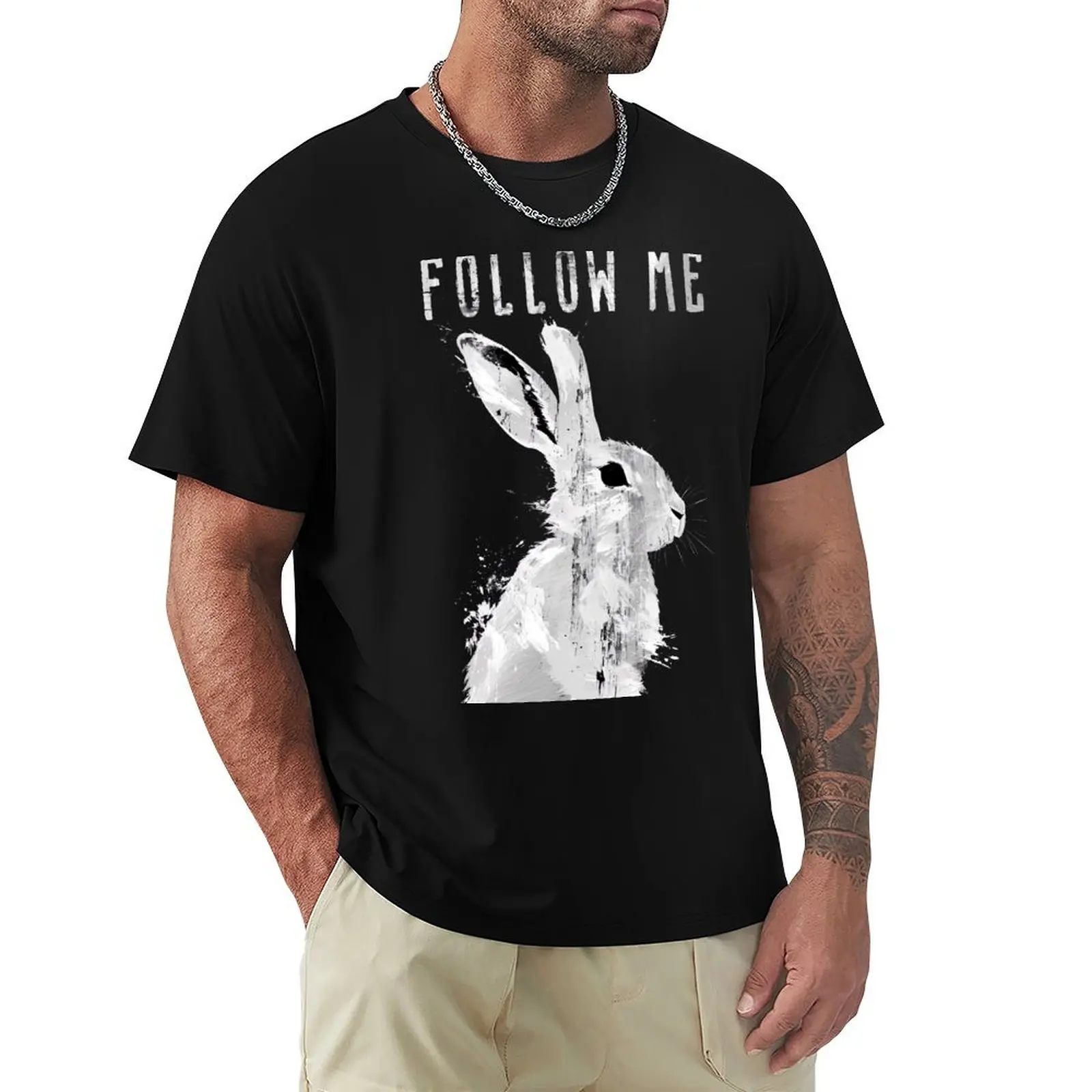 

Follow Me White Rabbit T-Shirt anime oversize t-shirts man anime stuff plus size men clothing