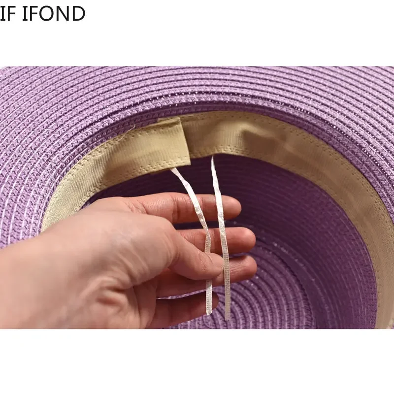 جديد الصيف القش قبعات للحماية من الشمس للنساء السيدات موضة شقة حافة الشريط قبعة للشاطئ فستان السفر قبعة فاتحة فام #6