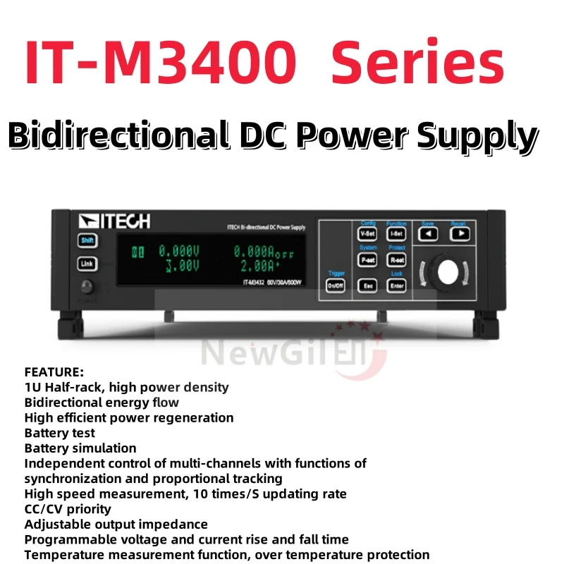 Bidirectional DC Power Supply IT-M3400 Series (IT-M3412/3415/3422/3432/3435/3414), 300V 30A, 1.2kW-10.8kW, Sourcing & Sinking