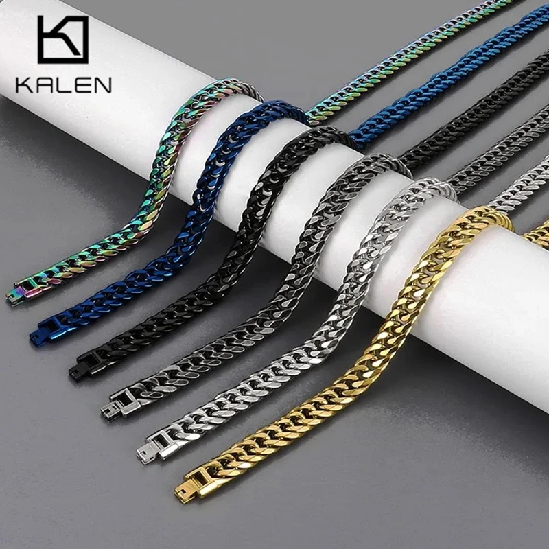 Stainless Steel Link Chain Bracelet for Me12MM Women Hip Hop Colorful Necklace Polished Jewelry Sets Male Charm Heavy Bracelet