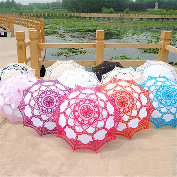 

4pcs New 38" Vintage Cotton Lace Parasols party favor Craft Wedding bridal Flower Embroidery Umbrella Girl Parasol