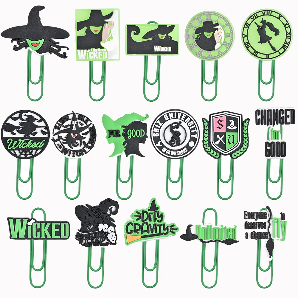 

1pcs Cartoon Movie Paper Clips Wicked Style Green Bookmark Charms Black Magic Book Marks Kids Adults Party Favor