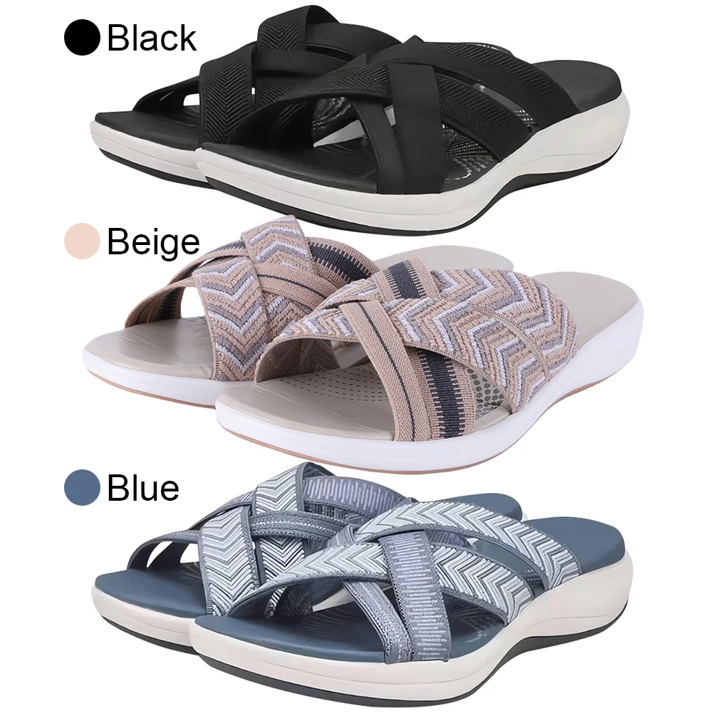 Women Casual Beach Sandals Wide Width Cross Strap Platform Wedge Sandals Open Toe Soft Sandals Lightweight for Summer