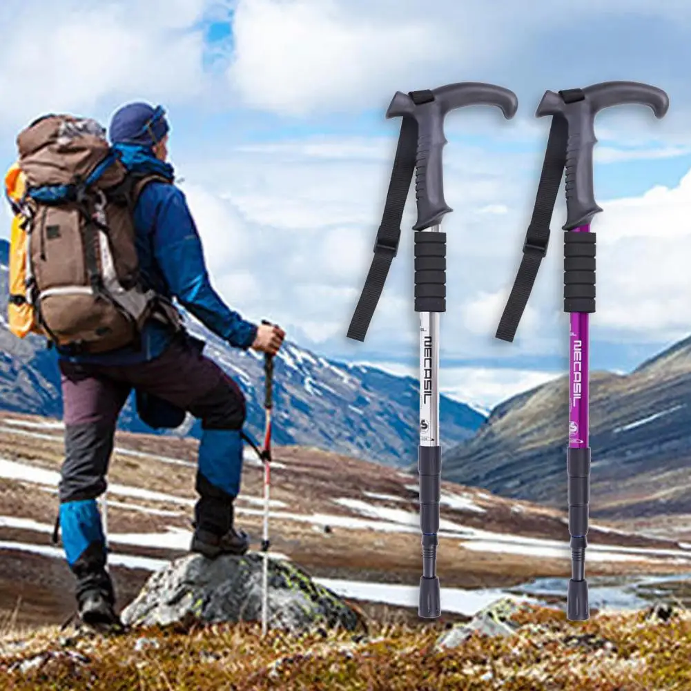 Trekking Poles Flexible Anti-rust T-Shaped Handle Four-section Telescopic Trekking Poles For Outdoor