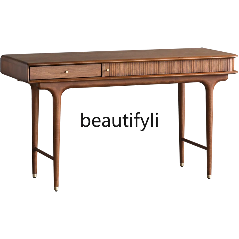 Retro style solid wood organ roller shutter/walnut color writing desk