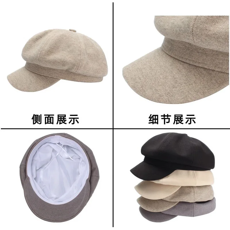 Beret Hat for Men Korean Version Logo Beret Spring Autumn INS Octagonal Hat English Newsboy Cap Fashionable Painter Cap Male