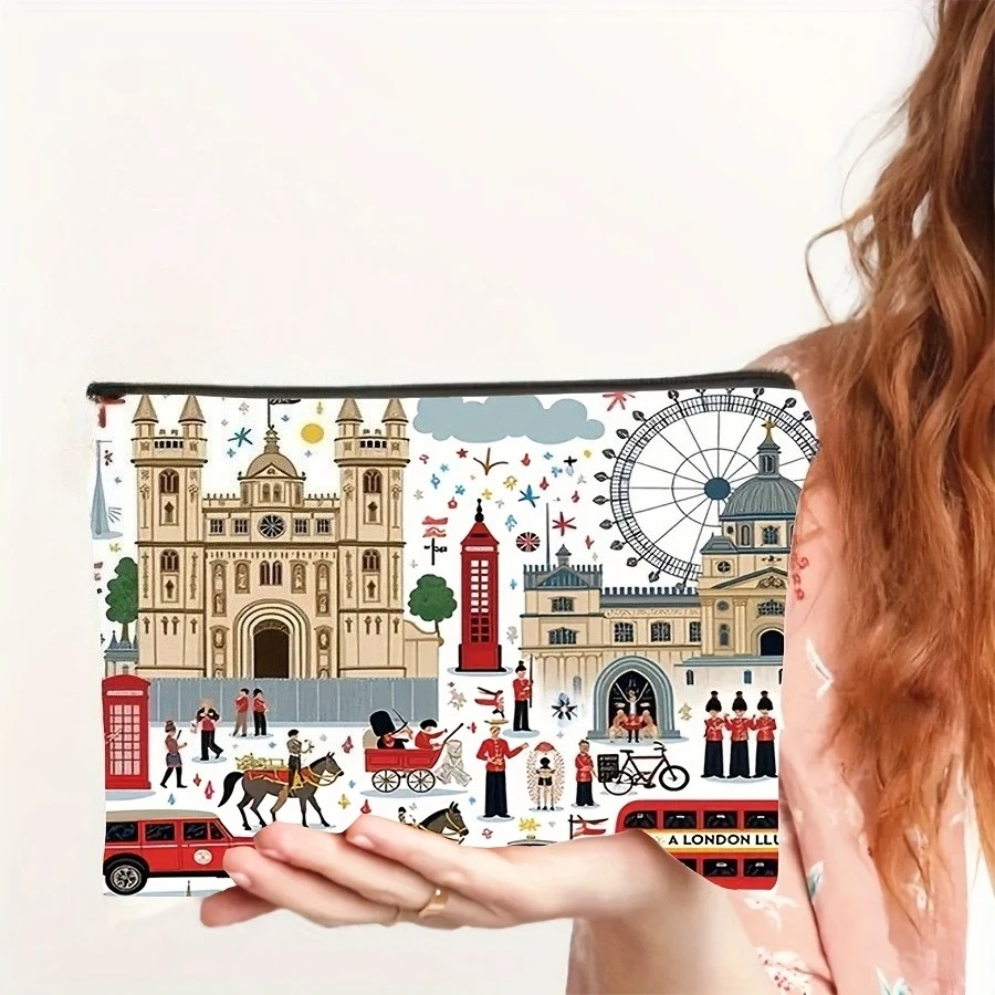 London Reise-Make-up-Tasche mit Reißverschluss – leichte Make-up-Tasche mit Logo und Toilettenartikel-Organizer für Damen – lebendiges Blumenmuster – Detail 2