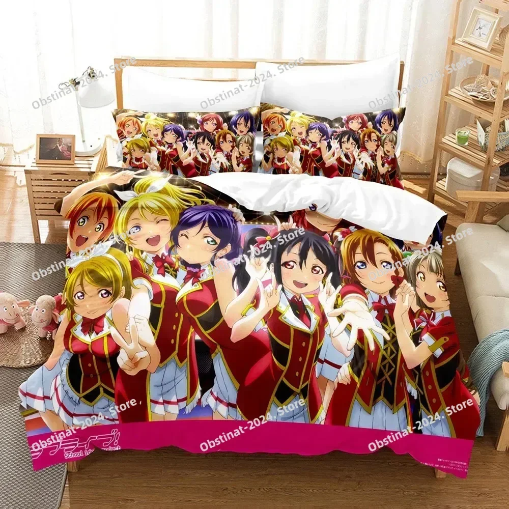 3D Love Live Bedding Set Anime μ's Printed Bed Set With Pillowcase Bed Duvet Cover Soft Single Double Queen Super King Size