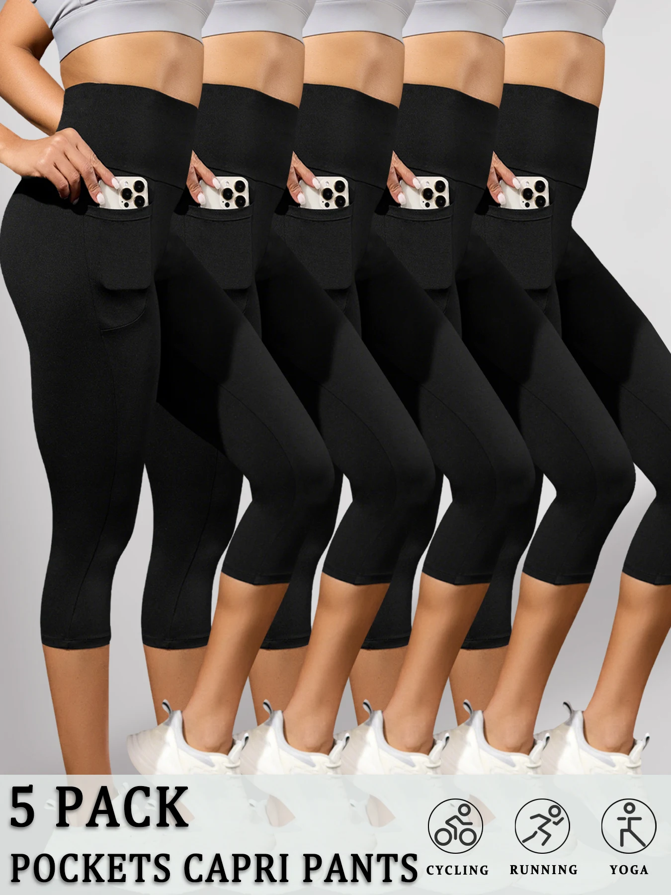 

5 Pack High Waisted capri pants For Women With Pockets Super Soft No See Through Workout Running Yoga Push Up Gym Leggings