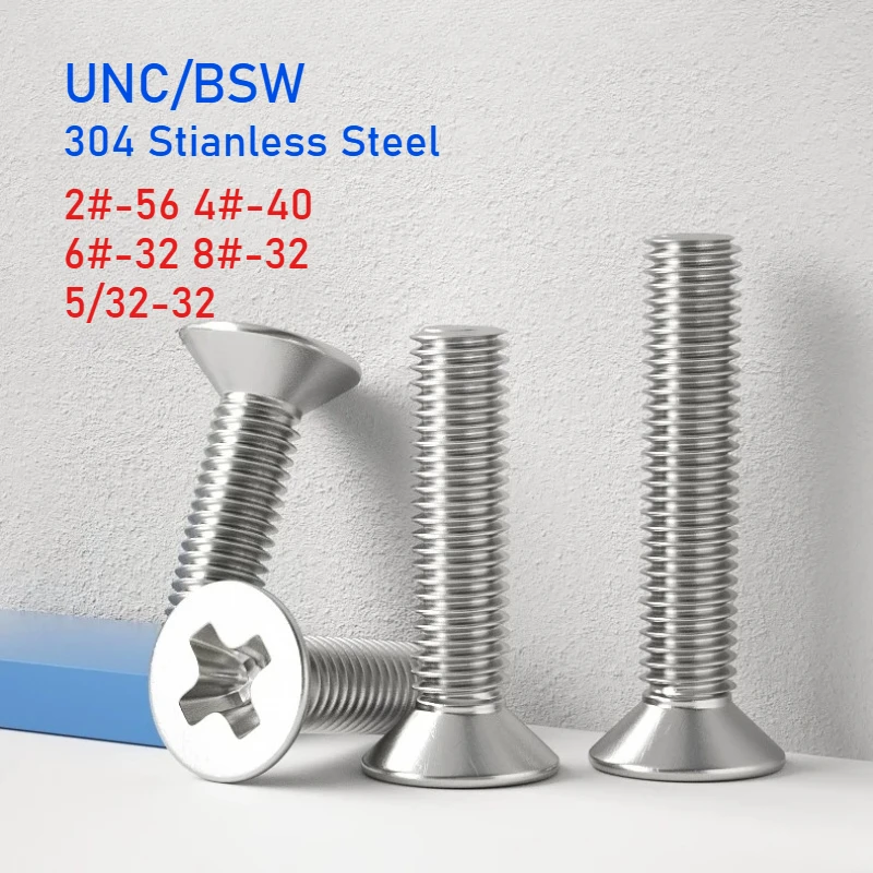 UNC/BSW 2#-56 4#-40 6#-32 8#-32 5/32-32 304 Stianless Steel Cross Recessed Flat Countersunk Head Screw Bolt